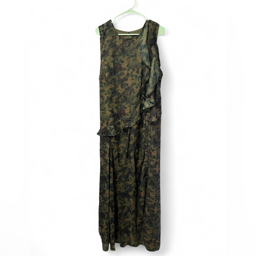 ASOS DESIGN Curve racer shift dress with ruffles in green abstract print